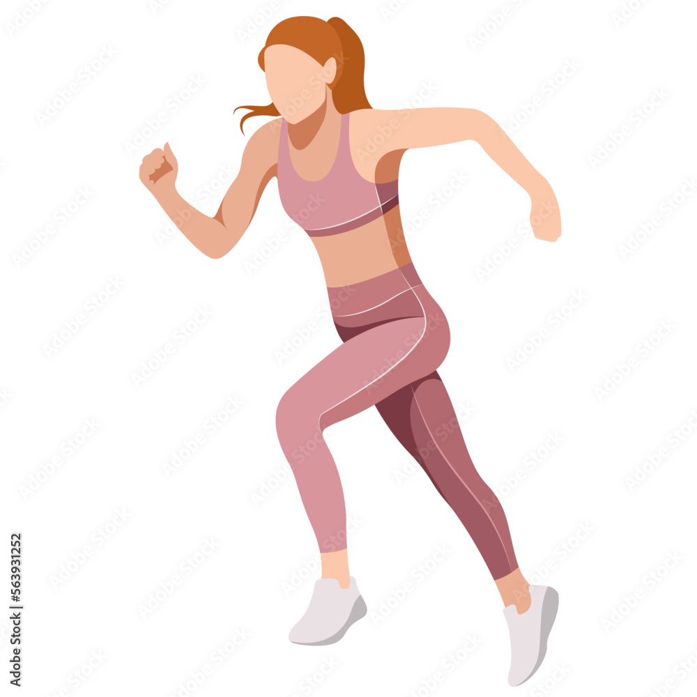 vector illustration of a beautiful slender girl in a sports uniform (leggings and a sports bra) is engaged in fitness, sports, trains isolated on a white background. woman runs. morning run. jogging. vector illustration of a beautiful slender girl in a sports uniform (leggings and a sports bra) is engaged in fitness, sports, trains isolated on a white background. woman runs. morning run. jogging.