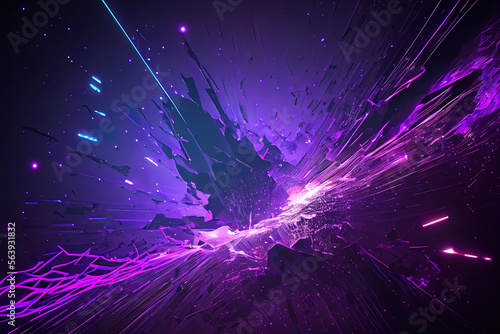 Futuristic abstract purple background with neon lights and glowing particles. Digitally generated AI image