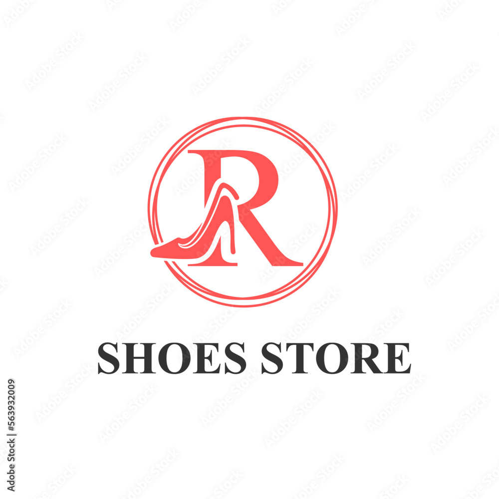 Initial R Letter with Female Shoes High Heels for Ladies Shoes Store, Shoes Fashion Company Logo Idea Template Initial R Letter with Female Shoes High Heels for Ladies Shoes Store, Shoes Fashion Company Logo Idea Template