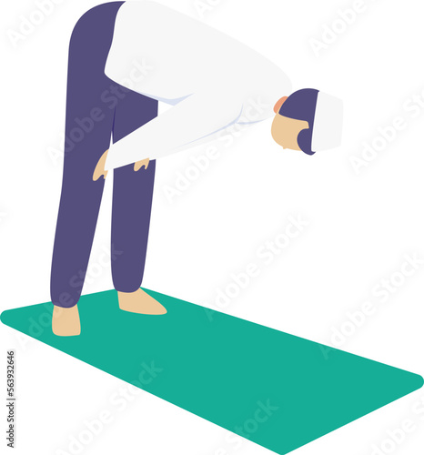 a man wearing a white koko shirt and navy blue trousers equipped with a cap is praying
