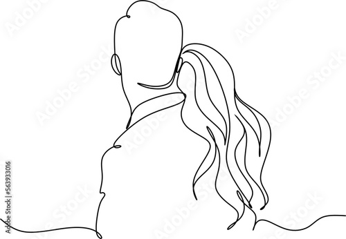 People embracing in continuous line art drawing style. One person giving the shoulder to another. Support and backing. Minimalist black linear sketch isolated on white background. Vector illustration