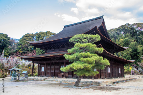 Hiroshima Japan 3rd Dec 2022: the kando (main hall) of Fudoin Temple,  survived the atomic bomb in 1945 and is an historic Shingon sect temple with its buildings dating back to the 16th century. photo