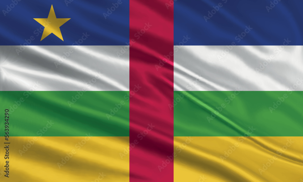 Central African Republic flag design. Waving Central African Republic flag made of satin or silk fabric. Vector Illustration.
