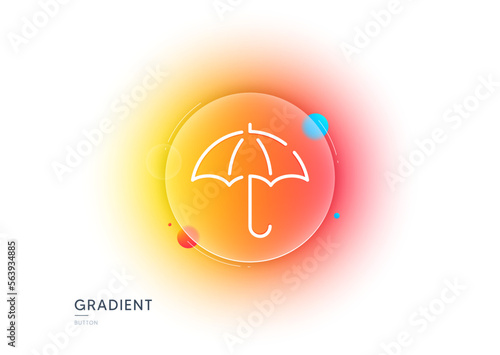 Umbrella line icon. Gradient blur button with glassmorphism. Rain defence sign. Safe insurance symbol. Transparent glass design. Umbrella line icon. Vector