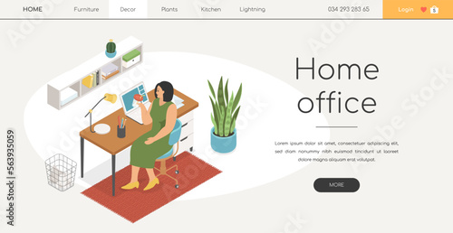 Home office - modern colored isometric web banner