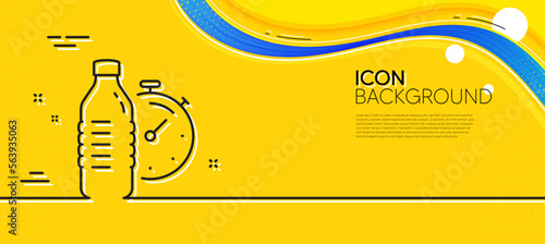 Fitness water line icon. Abstract yellow background. Training drink time sign. Gym fit bottle symbol. Minimal fitness water line icon. Wave banner concept. Vector