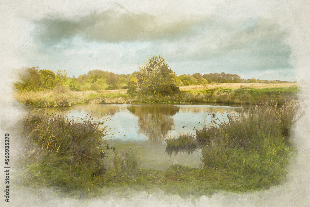 Wetley Moor. Autumn, fall digital watercolor painting.