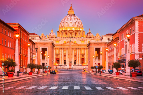 Rome, Italy. Saint Peter cathedral, Vatican city, twilight sunrise.
