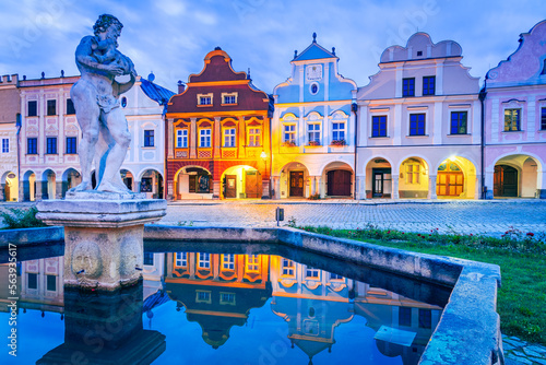 Telc, Czech Republic. Hradce Square in historical city, world heritage in Moravia.