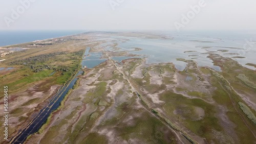 Salt Lake Sivash on the border between Crimea and Kherson region. Azov sea. Aerial. High quality FullHD footage