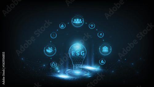 Sustainable business on networked connection vector illustration on blue color background. ESG icon concept .Environmental,Social and Corporate Government.