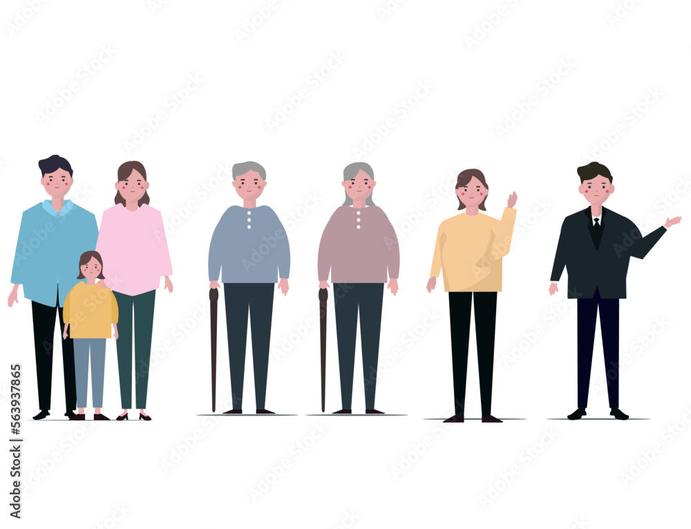 笑顔の人々。様々な年代の男女の人物セット。ベクターイラスト 笑顔の人々。様々な年代の男女の人物セット。ベクターイラスト