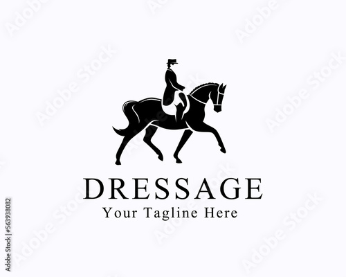 Fotobehang silhouette rider walking horse equestrian logo symbol design template illustrati