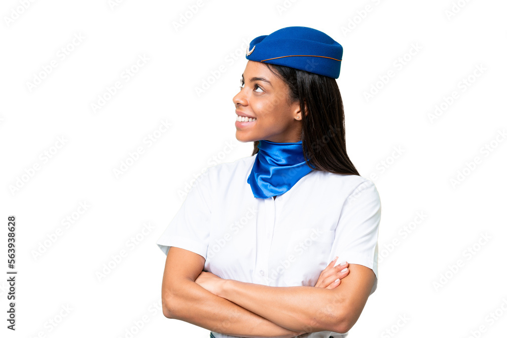 Airplane stewardess African american woman over isolated background happy and smiling Airplane stewardess African american woman over isolated background happy and smiling