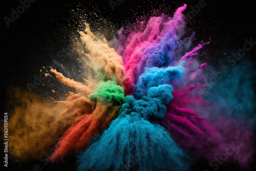 Explosive Color Powder Burst Rainbow colors dust splash concept. Ai generated  photo