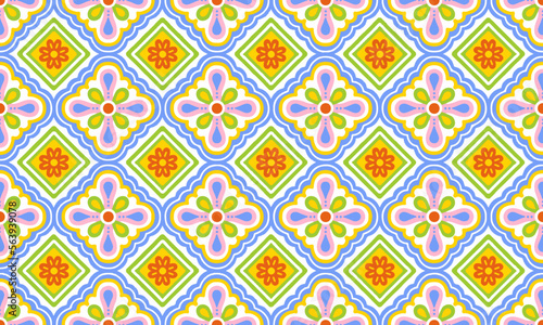 Ethnic Abstract Background cute Pastel Green Blue Flower geometric tribal folk Motif Arabic oriental native pattern traditional design carpet wallpaper clothing fabric wrapping print batik folk vector