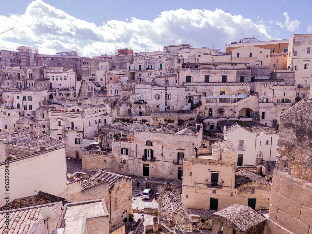 View to houses in the old city of  Matera