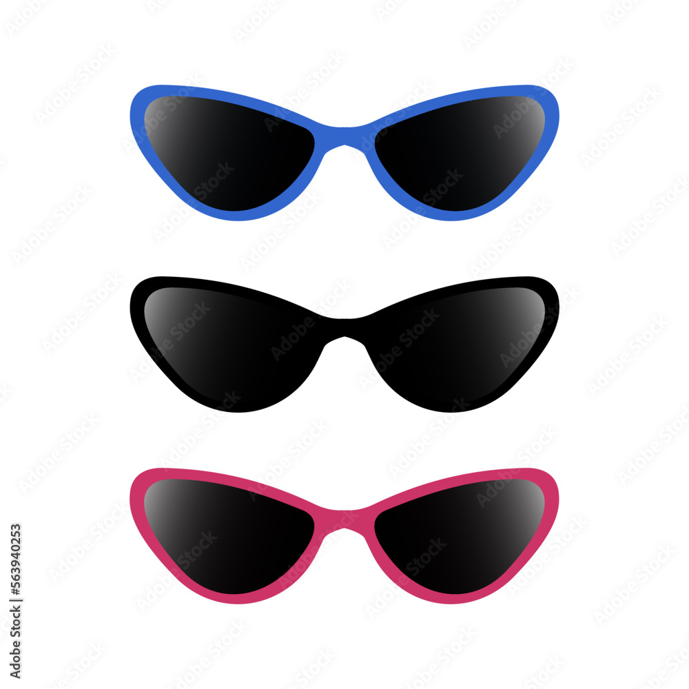 Cat eyes glasses set, flat vector icon