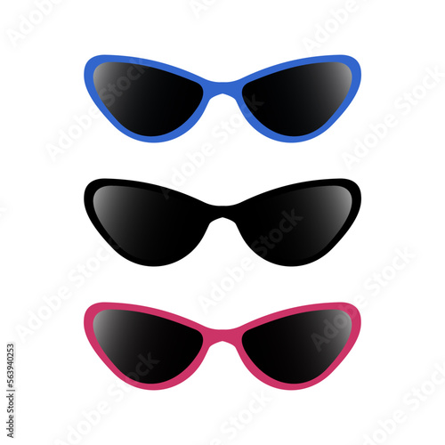 Cat eyes glasses set, flat vector icon