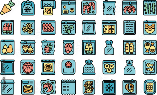 Vacuum bags icons set outline vector. Foil pack. Clear plastic color line flat isolated on white