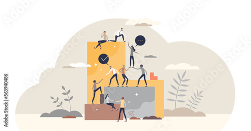 Helping business partners and colleagues for common goal tiny person concept, transparent background. Partnership, collaboration and support scene.