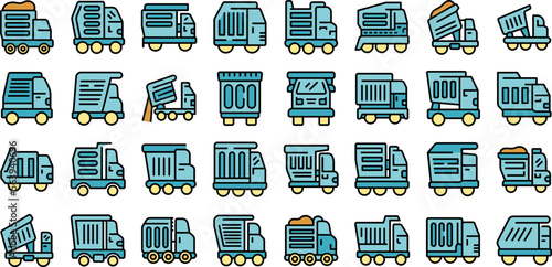 Car tipper icons set outline vector. Truck car. Tipper container color line flat isolated on white