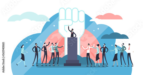 Populism illustration, transparent background. Flat tiny leader manipulation persons concept. Disinformation strategy to lie crowd. Political fake news approach ideology.