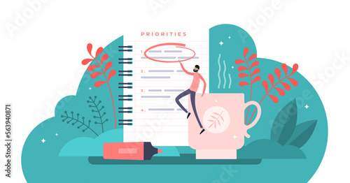 Priorities illustration, transparent background.Flat tiny agenda importance to do list persons concept.Work planning and management to boost your efficiency.