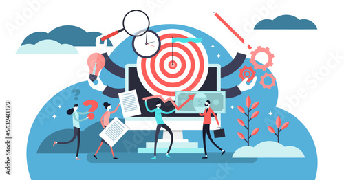 Project management illustration, transparent background.Flat tiny teamwork person concept.Working plan strategy leadership for success development and progress.