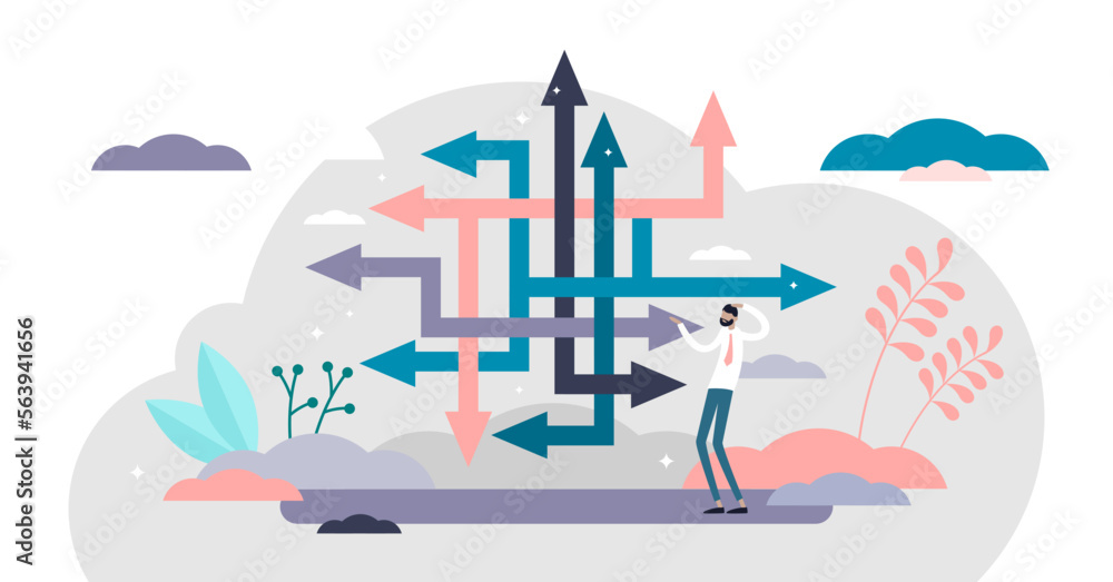 Choice confusion illustration, transparent background.Business path flat tiny persons concept.Various strategies for company directions and solutions. Choice confusion illustration, transparent background.Business path flat tiny persons concept.Various strategies for company directions and solutions.