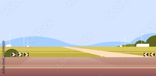 Airport runway and ready for airplane landing or taking off concept flat vector illustration. 