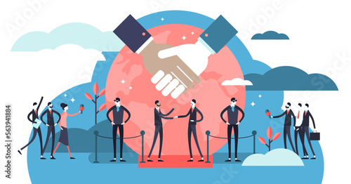 Diplomacy illustration, transparent background. Flat tiny international politic friendship persons concept. Global meeting and conflict crisis peaceful discussion.