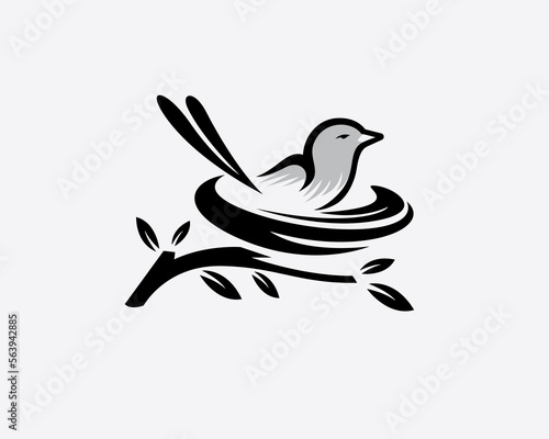abstract silhouette black art bird nest logo icon symbol template design illustration