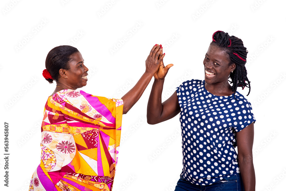 two beautiful women clapping palm together smiling. two beautiful women clapping palm together smiling.
