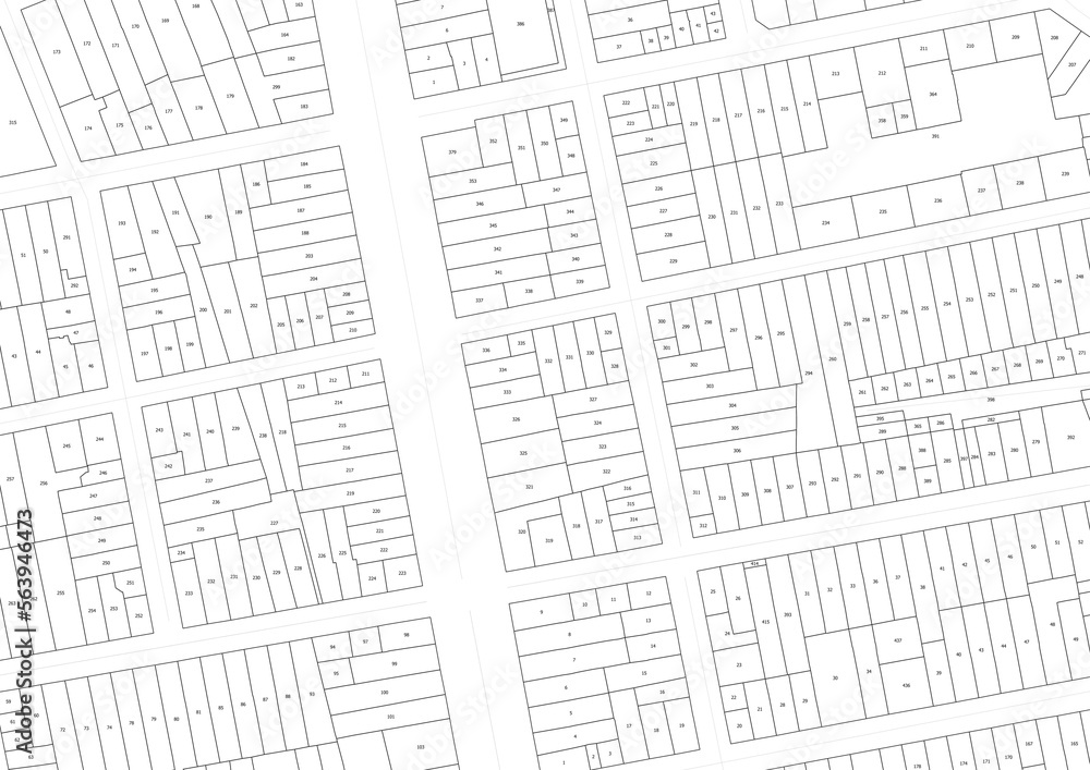 Urbanisme et territoire - plan cadastral avec limites de parcelles d'un centre ville d'une métropole Urbanisme et territoire - plan cadastral avec limites de parcelles d'un centre ville d'une métropole