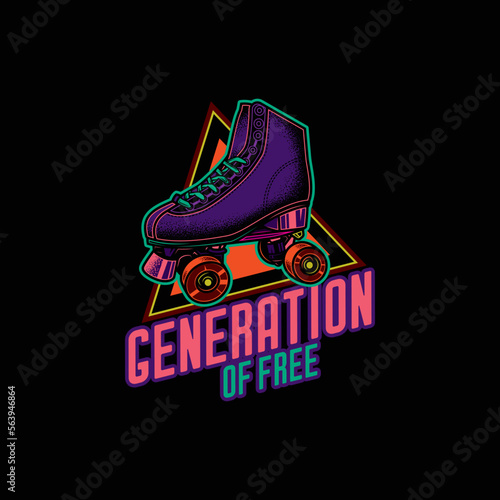 Original vector logo in vintage style. Vintage roller skates. T-shirt design, design element.