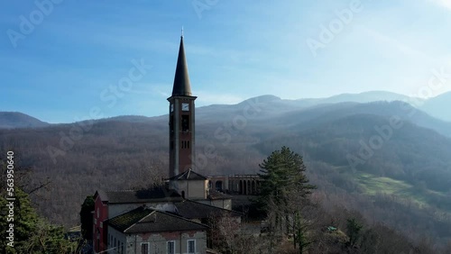 Drone video of Our Lady of Lourdes Grotto - Sperongia Parish - Morfasso, Piacenza, Emilia Romagna, Italy photo