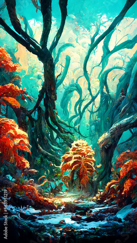 forest Mayan style under the sea illustration art Generative AI Content by Midjourney