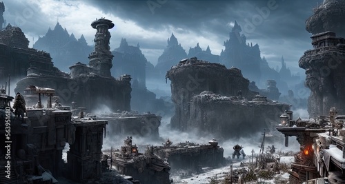 A Ruined troglodyte city of white and gray stones - This Illustration is made with AI