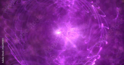Abstract futuristic glowing with purple light round sphere cosmic star from magic high-tech energy on the background of the space galaxy. Abstract background
