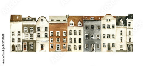 Canvas Print Watercolor city clipart. Digital street png illustration.