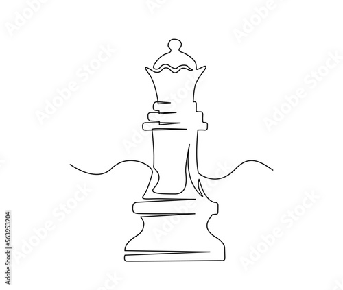 Continuous one line drawing of chess queen. Simple dame line art vector illustration.