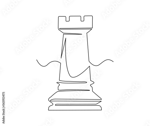 Continuous one line drawing of chess rook. Simple chess toren line art vector illustration.