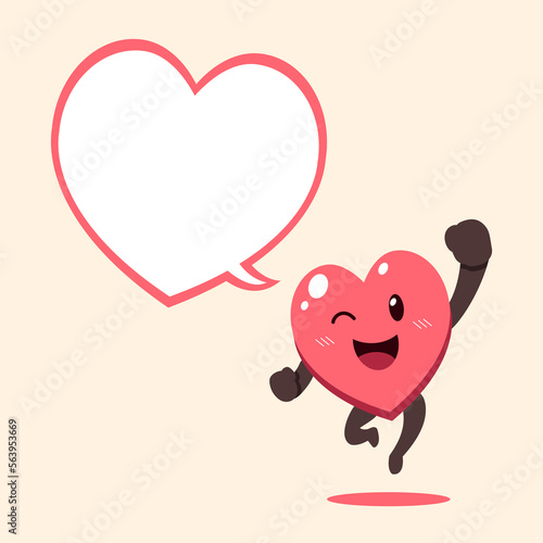 Vector cartoon heart character with speech bubble for design.