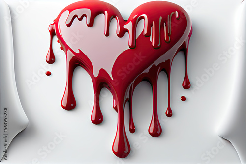 3d Herz leidenschaftlich in dicke Blut rote Farbe gehüllt, Tropfen, 3d Render, unreal engine, octane render, ultra realistisch, AI photo
