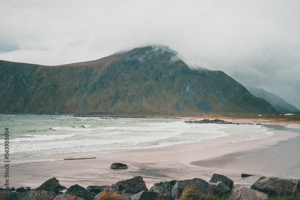 Majestic beach on the Lofoten Islands at autumn, in Norway Majestic beach on the Lofoten Islands at autumn, in Norway