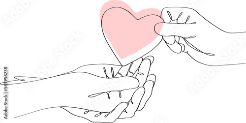 vector illustration continuous drawing of hands giving a heart. photo