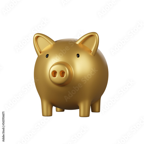 3d render of Gold piggy bank