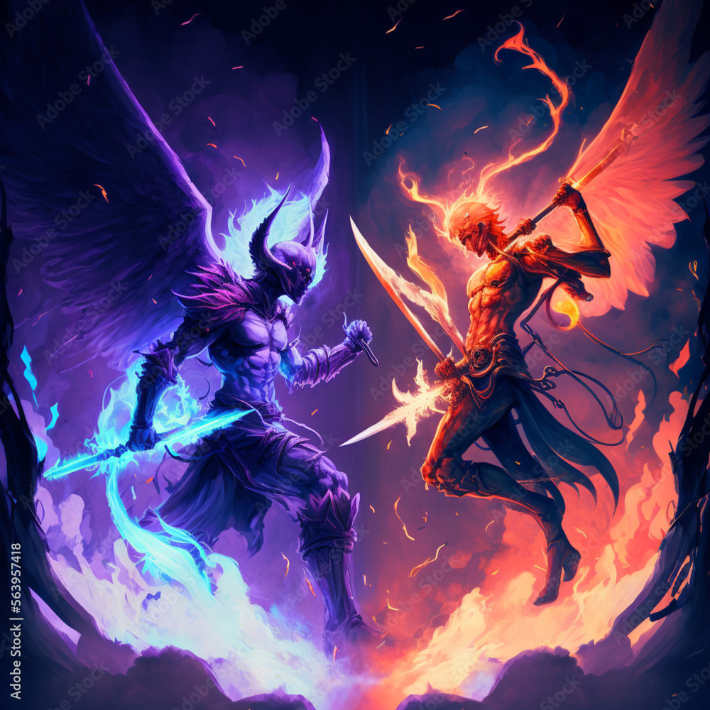 Fototapeta premium Angel and demon in combat