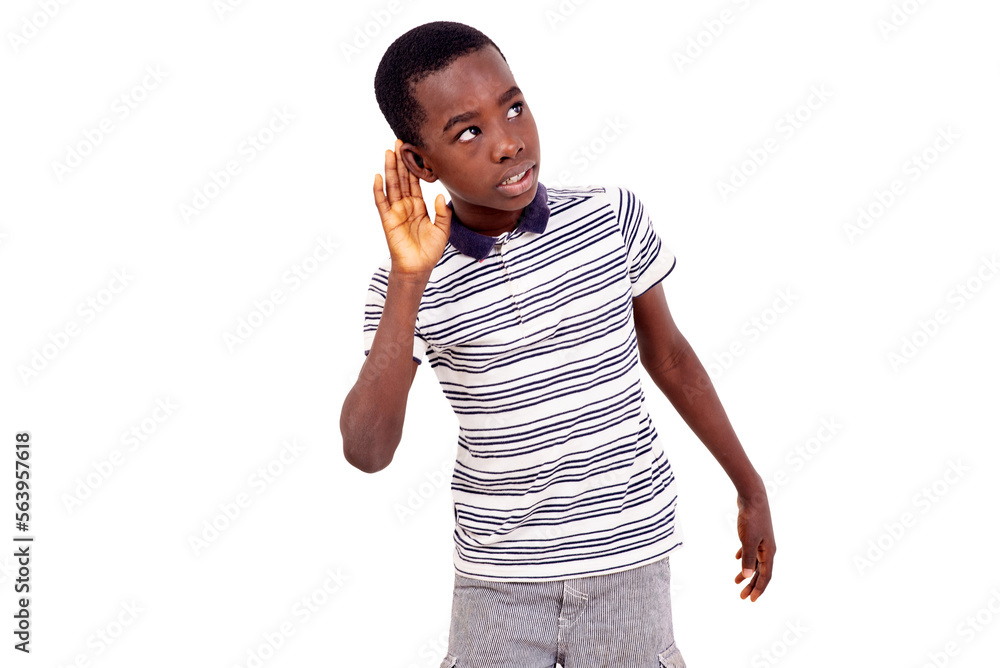 cute little boy standing hand to ear cute little boy standing hand to ear
